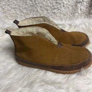 Eddie Bauer Shearling brown boots sleepers leather brown trims size 11